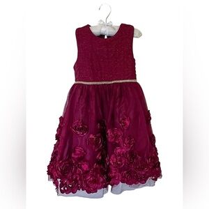 Nanette Kids | Girls Maroon Dress with Floral Detail